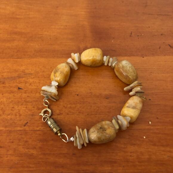 Gorgeous Unique Natural Brown And Tan Gemstone Magnetic Closure Bracelet - Picture 1 of 5